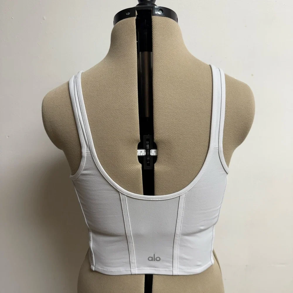 ALO Yoga White Cropped Tank with Mesh Panel